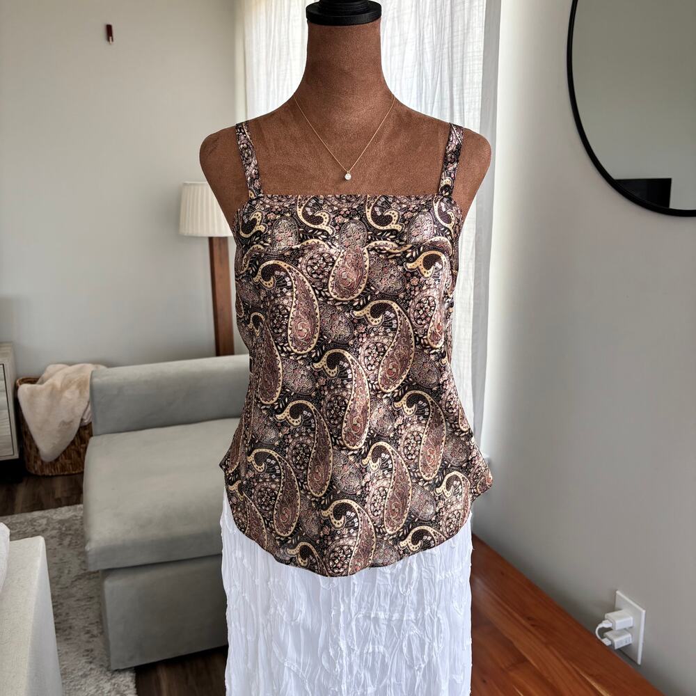 90s‎ Vintage Lady Dorby Paisley Shimmer Tank Top Square Neck Polyester Size 36 - Picture 2 of 11